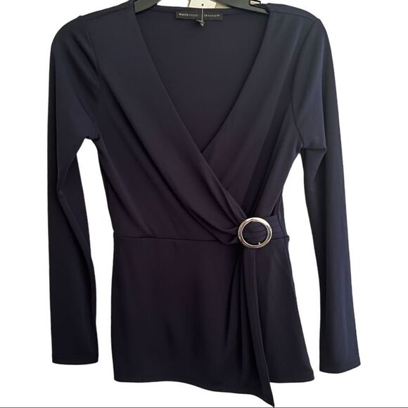 White House | Black Market Sz XXS Faux Wrap Top Black NWT🏷 - Picture 1 of 7